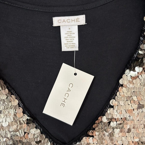 Cache Top Women’s Size Medium Sequin Embellished V Neck Sleeveless Black Party - Picture 4 of 6